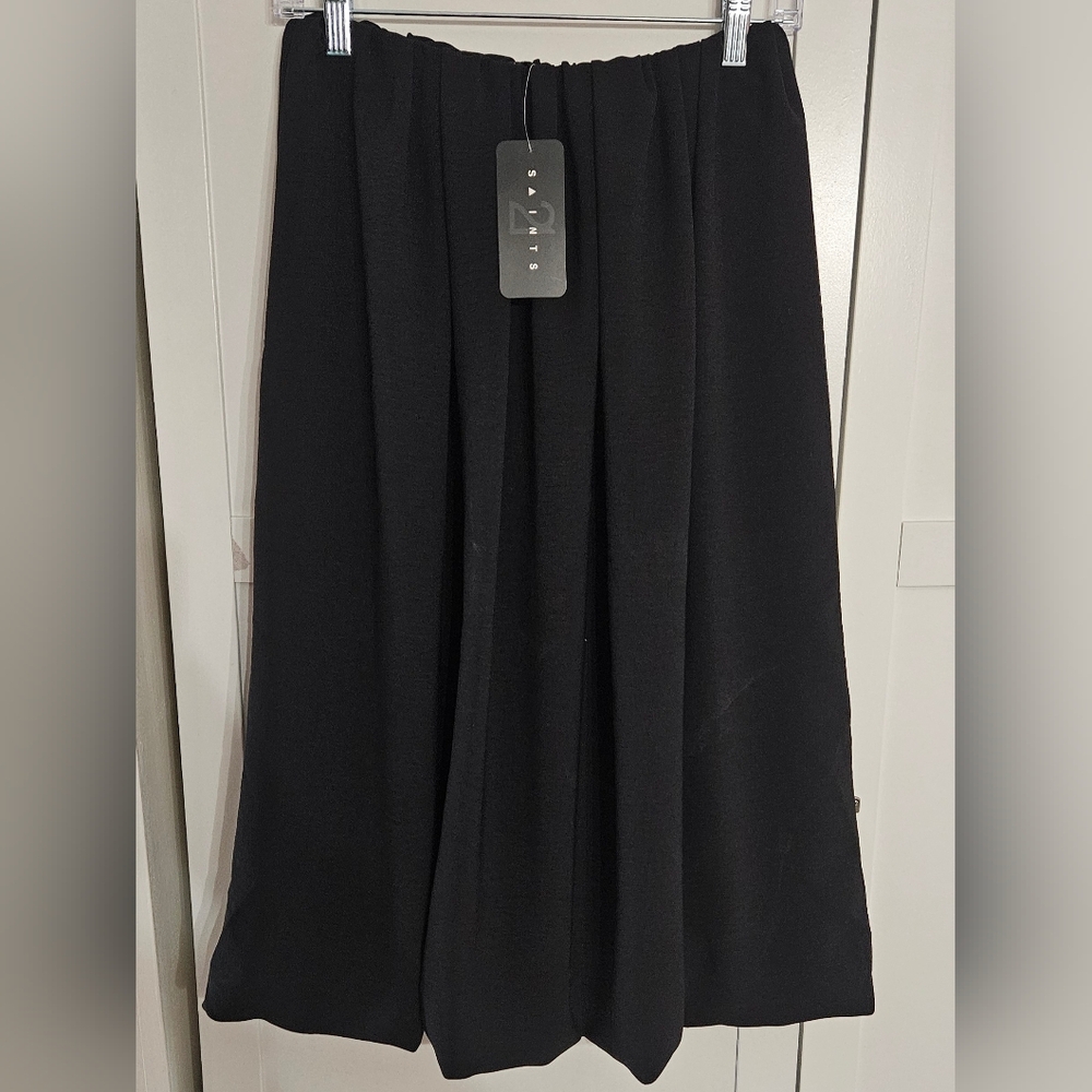 21 Saints Black Pleated Balloon Hem Midi Skirt Sheer Lined BNWT